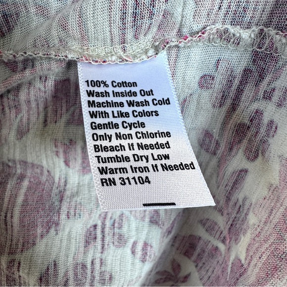 New Directions Boho Red & Beige 100% Cotton Tunic Top Floral Long Sleeve Blouse - Picture 5 of 5